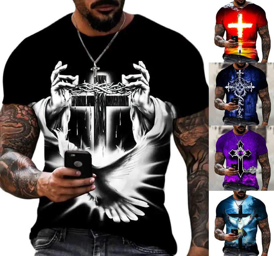 Christ Cross Christian Design Graphic Print T Shirt Tee Top