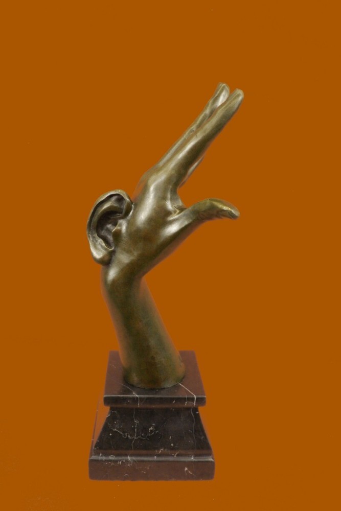 Handcrafted Detailed abstract Modern art Hand with Ear Bronze Sculpture Statue-image