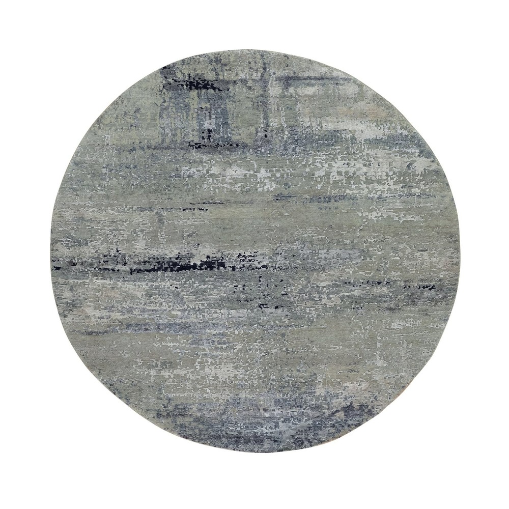 7x7 Silver Blue Wool Silk Modern Abstract Round Rug G58885-image