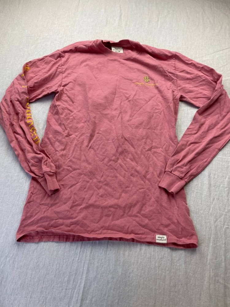 Simply Southern Shirt Women Size Small Check Meowt Cat Long Sleeve Floral Fall