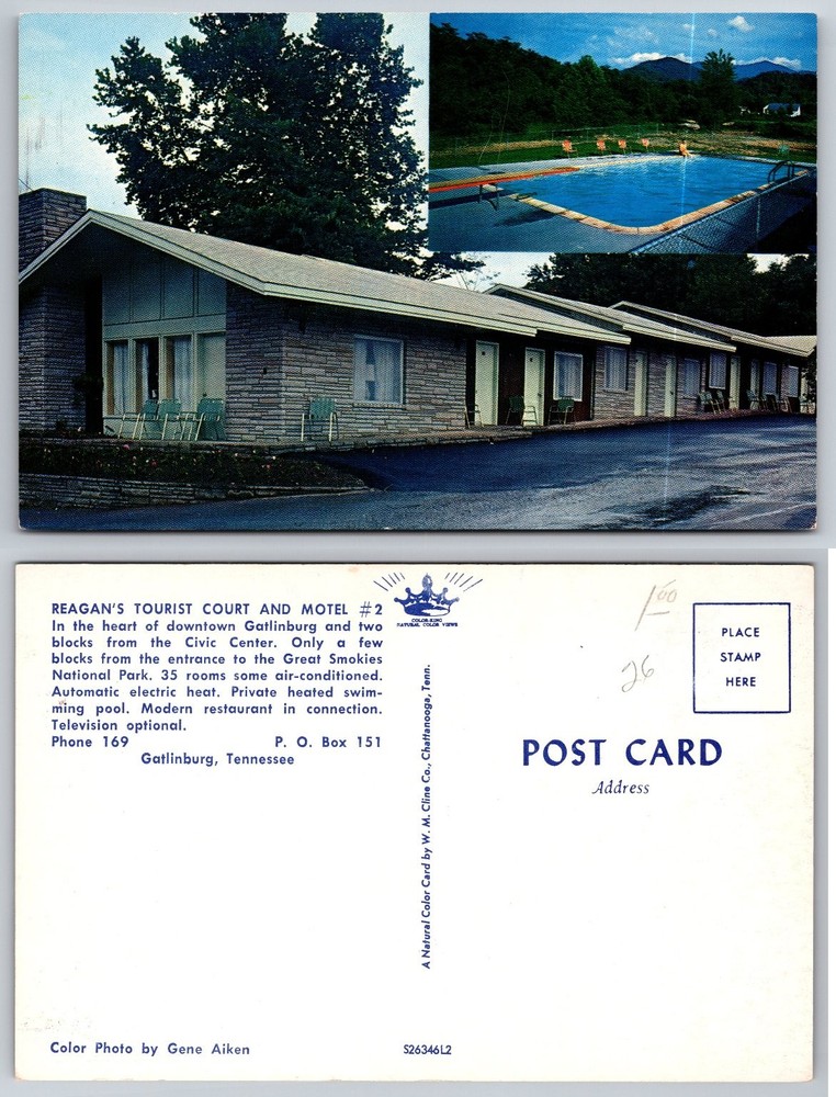 Vintage Reagan's Tourist Court Motel #2 Gatlinburg TN Swimming Pool Postcard