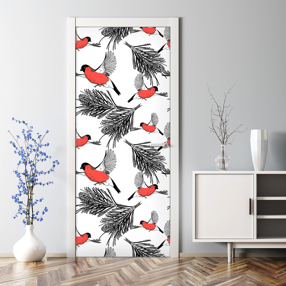 Bullfinches and tree removable Door sticker white mural Self Adhesive Peel Stick