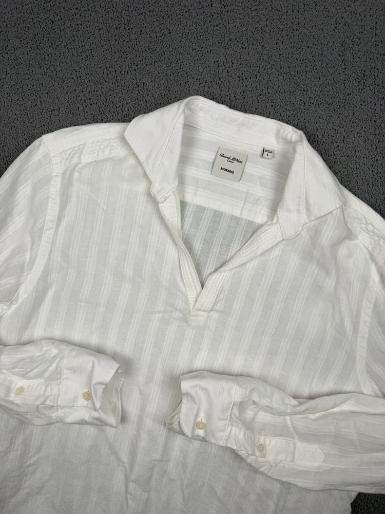 Murano Baird McNutt Shirt Mens L White Linen Blend Popover Buttonless Collar