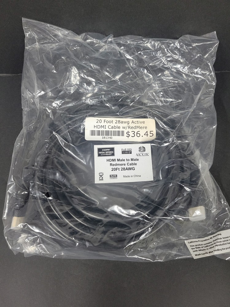 NOS - 20ft High Speed 4KX2K HDMI Male to Male Cable 28AWG w/Redmere