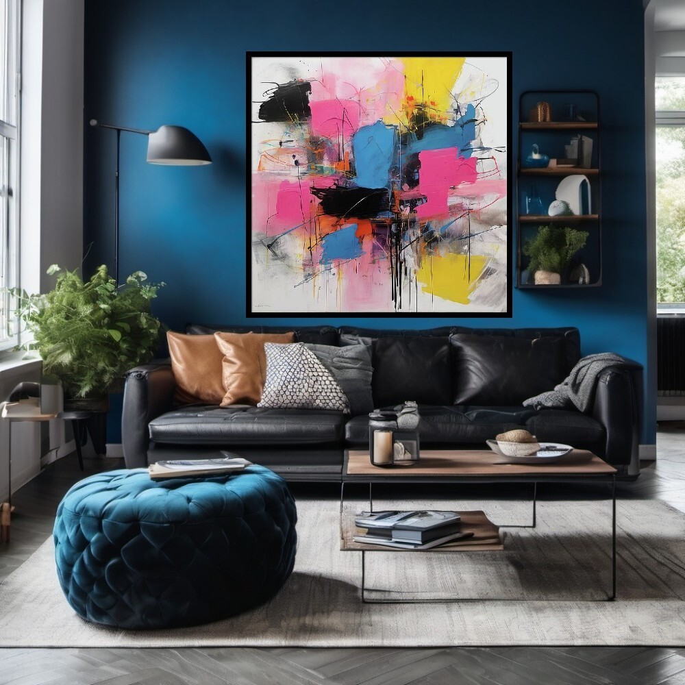 Abstract Expressionist Art Framed Black XXL Picture 120x120 cm-image