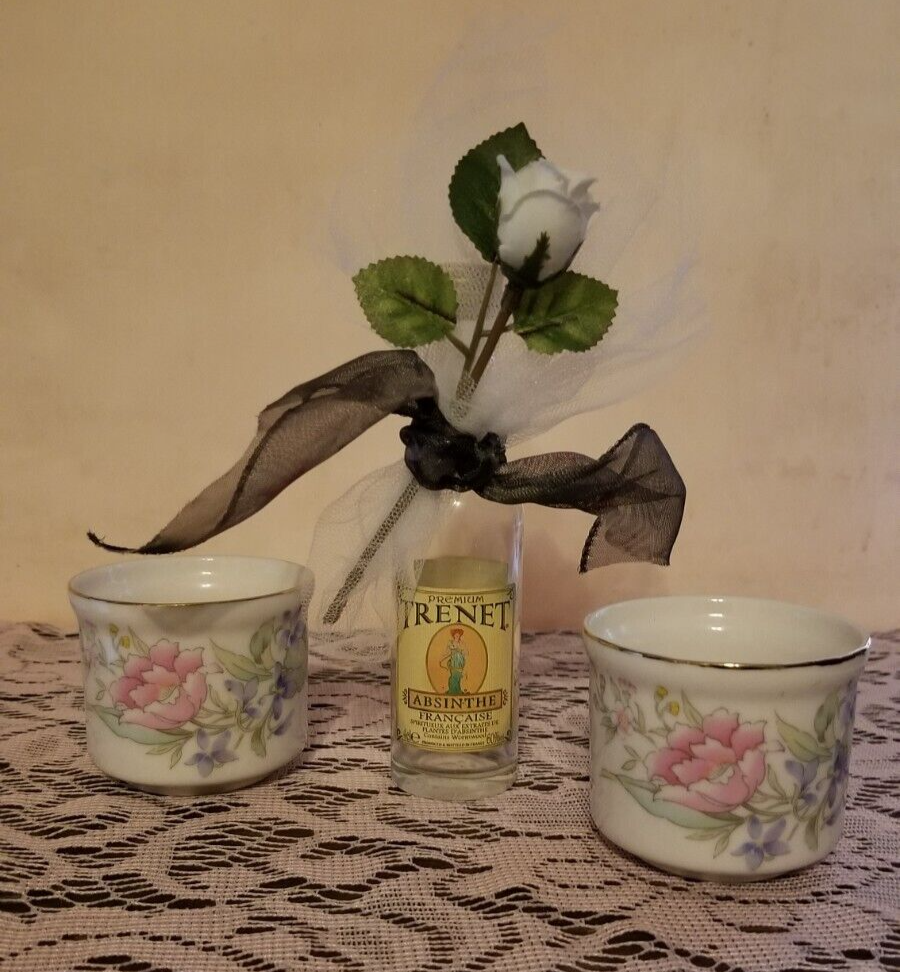 Vintage Trenet Absinthe Bottle with 2 Japanese Votive Holders Valentine Gift-image