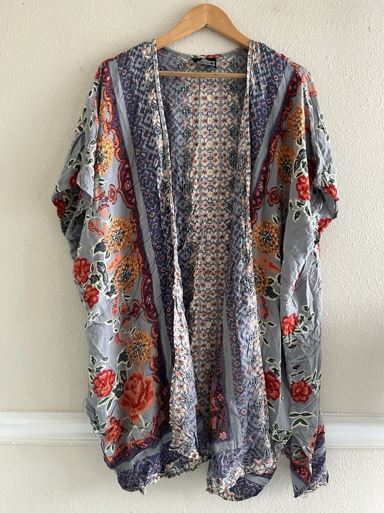 Angie Floral Multicolor Kimono Cardigan S/M Cottagecore Boho Flawed