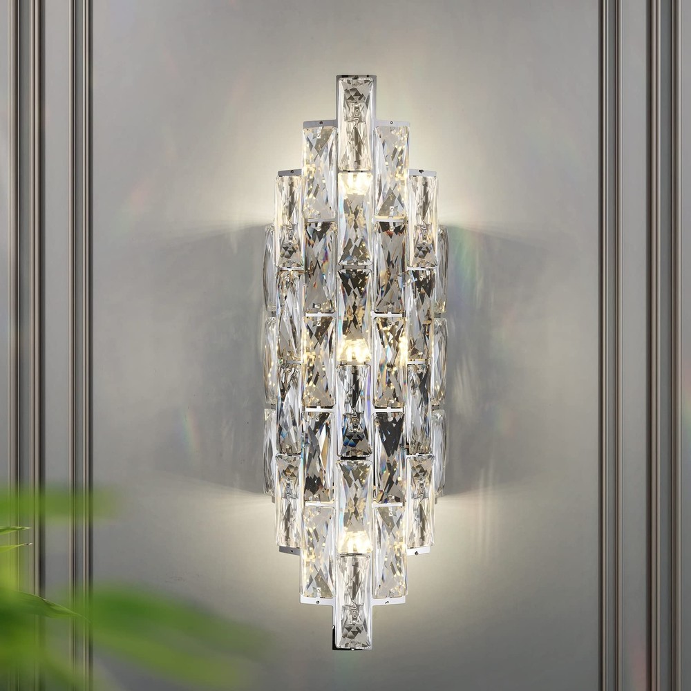 Modern Crystal Wall Sconces,Chrome Wall Light Fixtures, Luxury Indoor Wall La...
