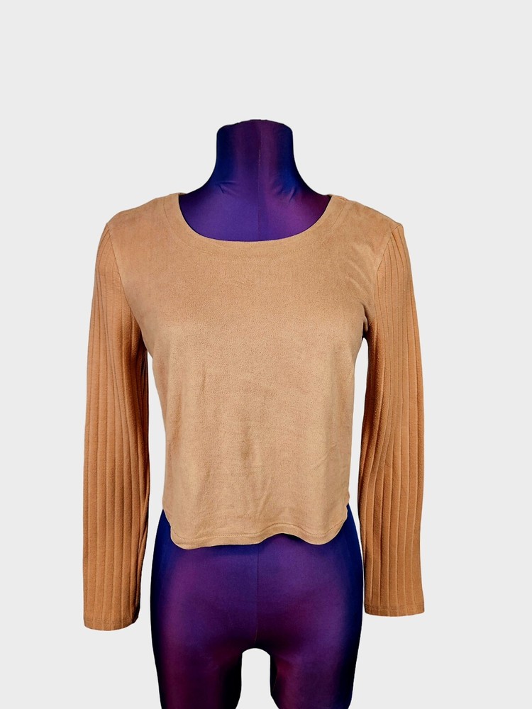 Kendall & Kylie Apricot Faux Suede Ribbed Knit Blouse Size Medium Women's M28