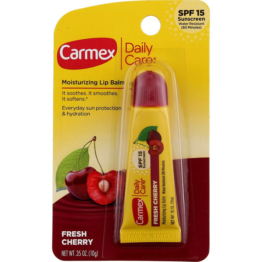 4 Pack Carmex Cherry SPF 15 Lip Balm Tubes for Daily Moisture