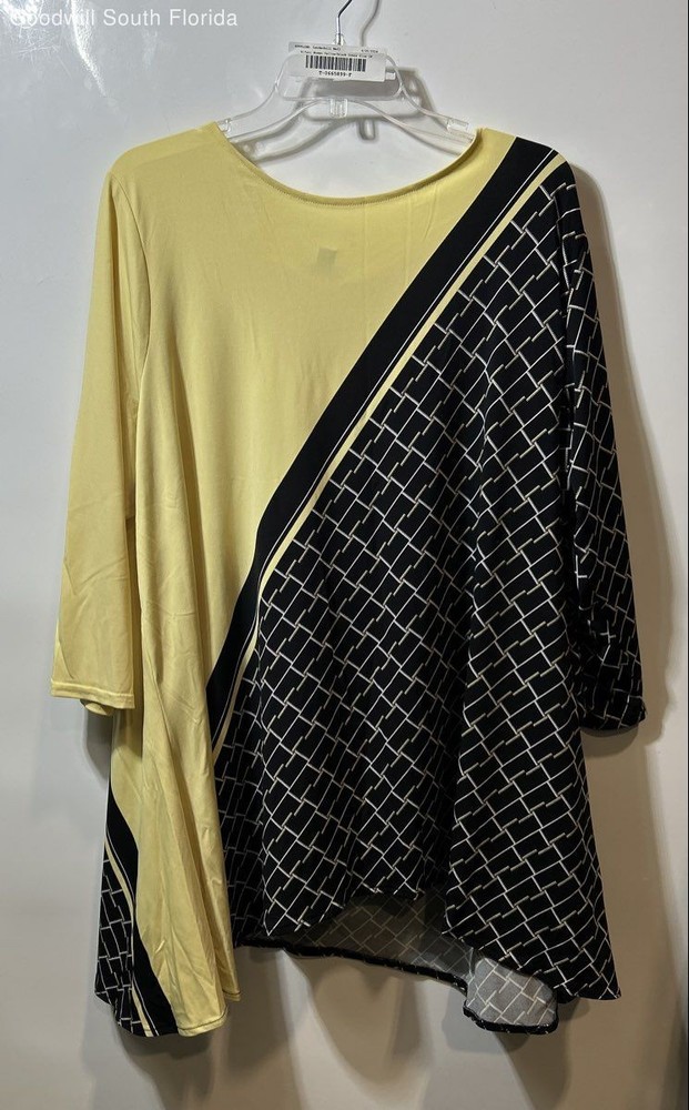 Alfani Womens Yellow Black Geometric Print Long Sleeve Tunic Blouse Top Size 3X