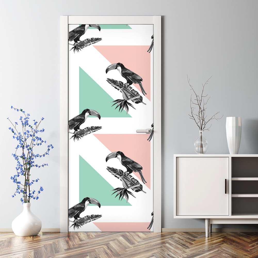 Tropical Toucan Triangle Door Decal Geometric Bird Sticker