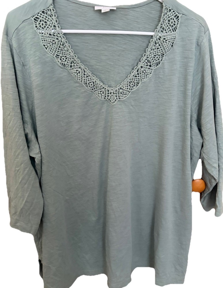J Jill Green Cotton & Modal V-Neck Long Sleeve Tee Shirt. Size: 2X