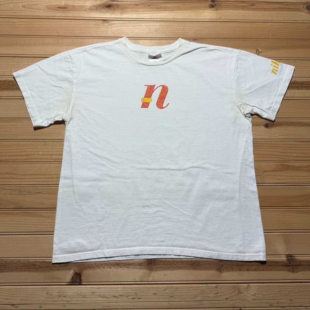 Vintage 90s Nike Script Logo Mini Swoosh Streetwear Graphic T-Shirt USA Made XL
