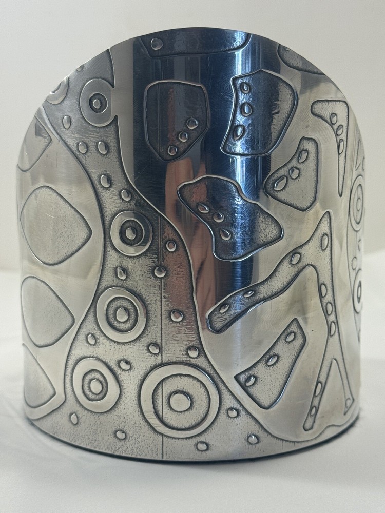 Jacob Rogers Acid Etched Aluminum Silver Art Wine Bottle Coaster Barware-image