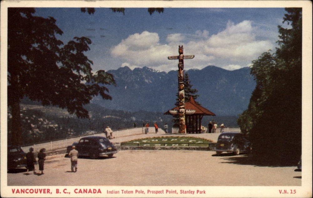 Indian Totem Pole Stanley Park Vancouver British Columbia Canada postcard s555