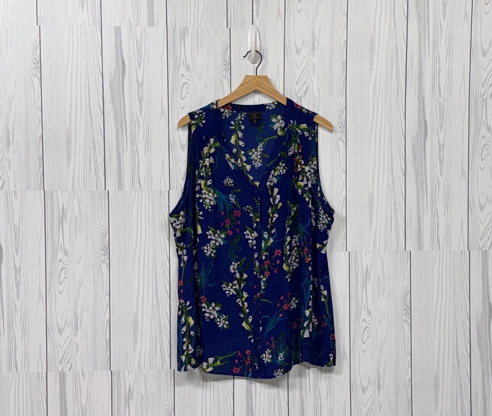 Worthington blouse womens size 2x sleeveless blue floral patterned top pullover