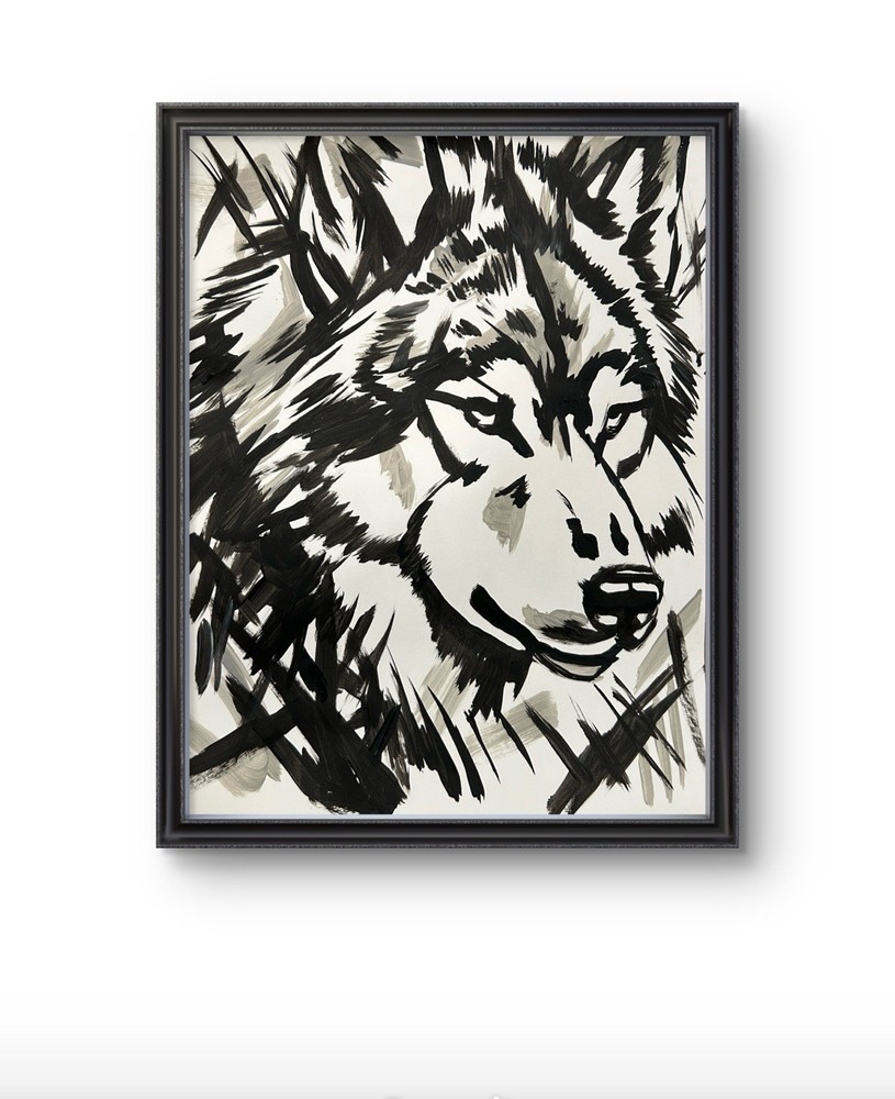 Original Abstract Wolf Painting 14x11 paper Modern Wall Art Home Decor Signed