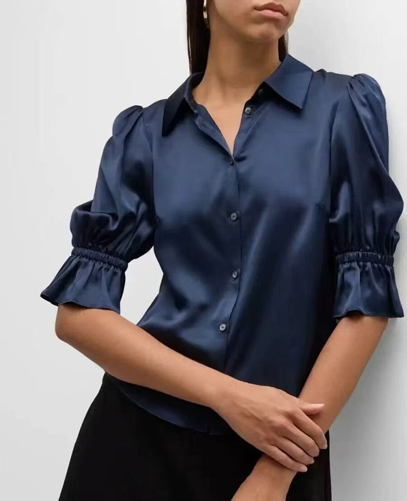 Women Cinq A Sept Women Silk Collared Long Sleeve Blouse Top