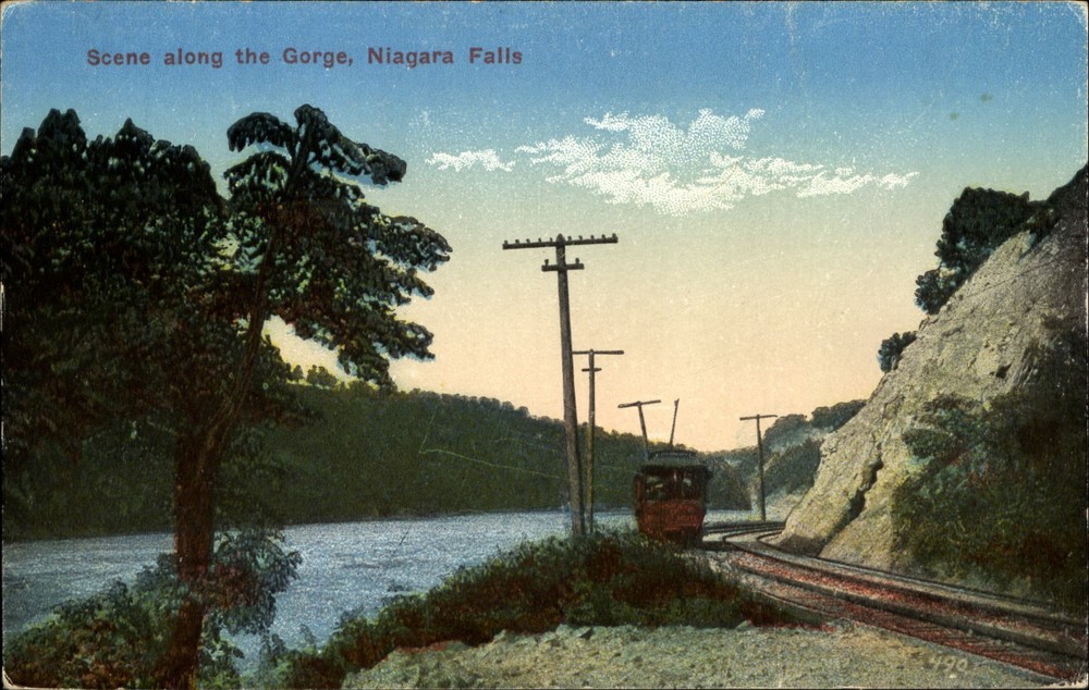 Scene along the Gorge ~ Niagara Falls NY New York ~ trolley tram tracks