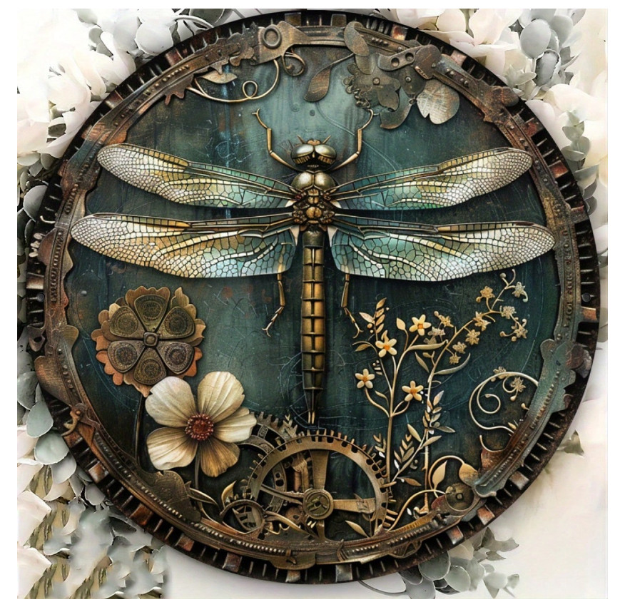 Steampunk Dragonfly Vintage Metal Wall Art - 8x8 Inch Metal Sign, Suitable For H