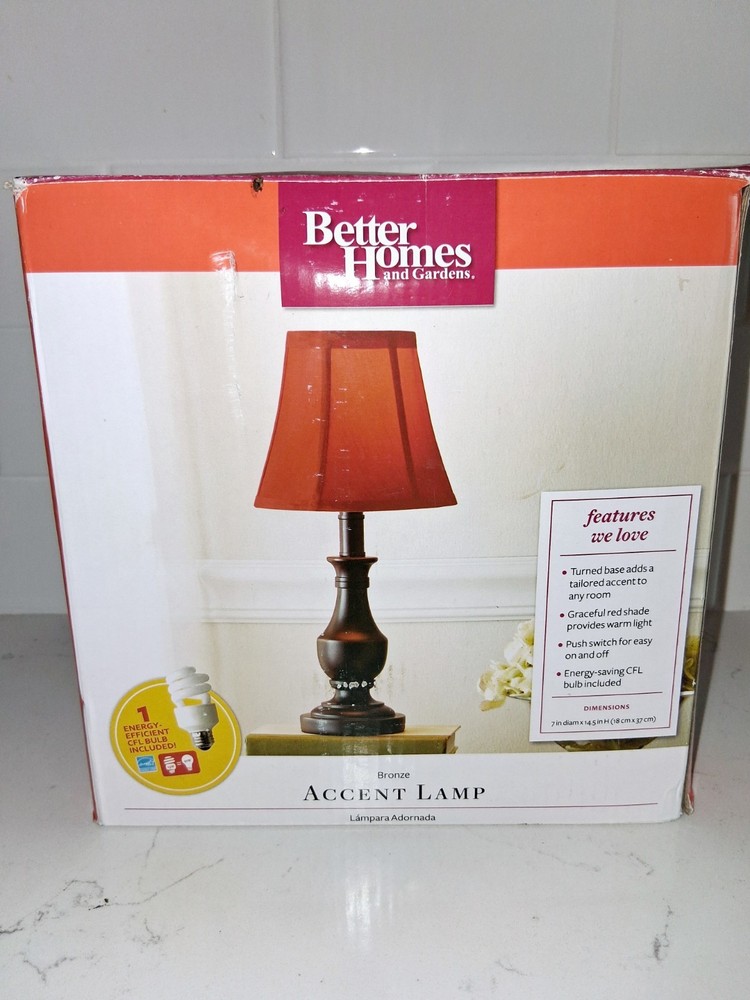 Better Homes and Gardens Red Accent Bedside Lamp With Bronze Base Stand