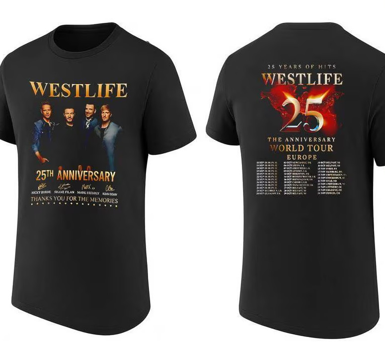 Westlife 25 Years Of Hits The Anniversary World Tour 2026 two sided shirt