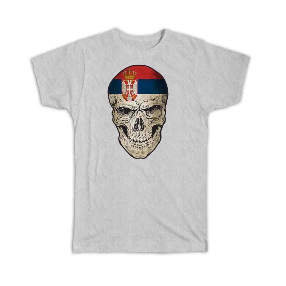 Serbia Flag Skull T-Shirt - Patriotic Serbian National Colors Design