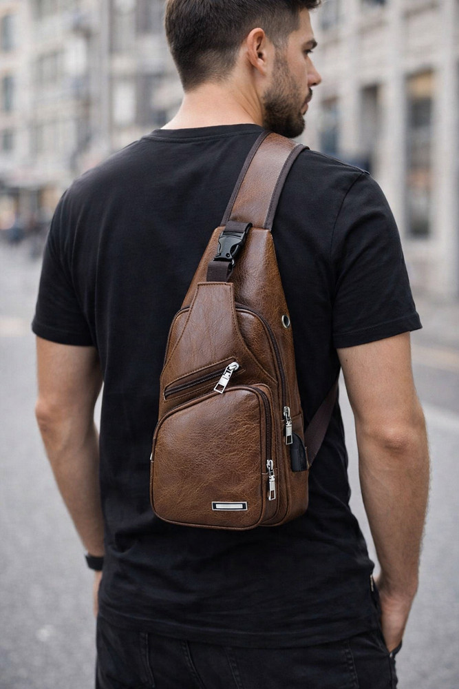 Mens Chest Shoulder Backpack Sling Cross Body Man Leather Satchel Travel Bag US