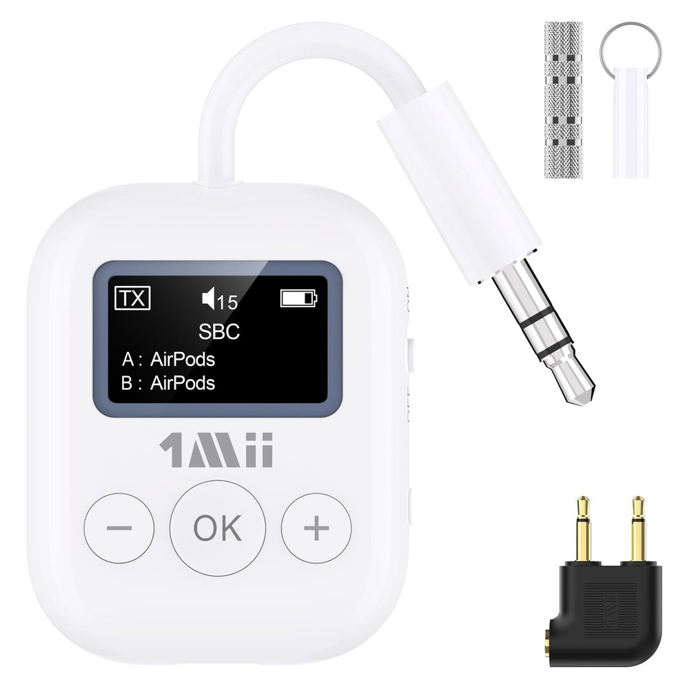 1Mii Bluetooth 5.3 Transmitter for Airplane & TV – Wireless Audio Adapter