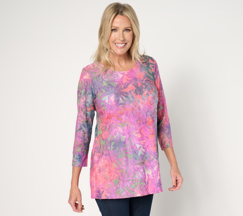 Susan Graver Women's Top Petite PL Weekend Tie Dye Burnout Multi-colored A677177