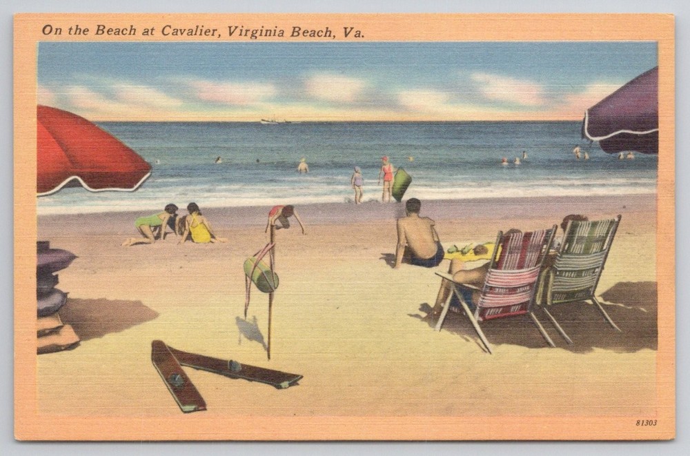 Vintage Linen Postcard Cavalier Beach Virginia Beach VA 1940s Beach Scene