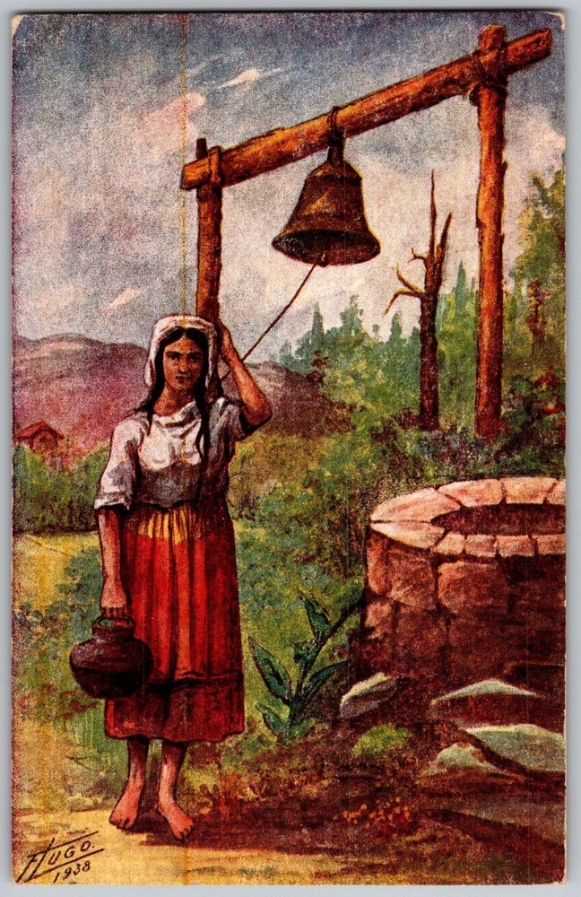 Vtg Postcard Aguadora Water Girl Bell Mexico City, Mexico 1930s
