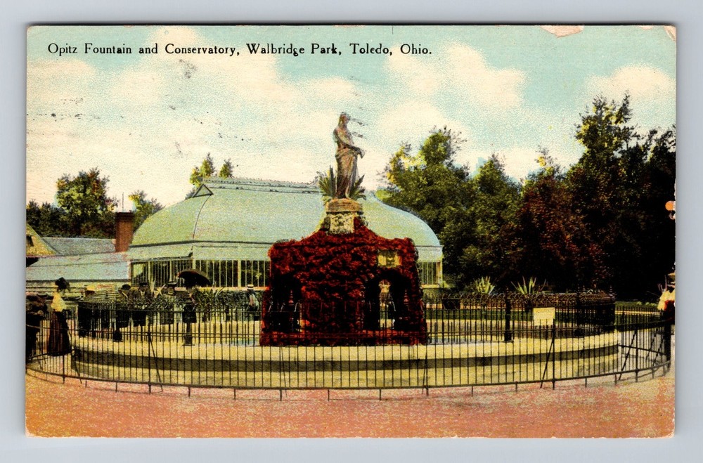 Toledo OH-Ohio Opitz Fountain Conservatory Walbridge Park Vintage c1910 Postcard