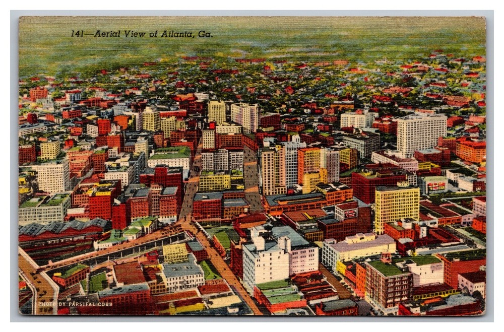 Atlanta Georgia GA Aerial View Posted 1942 Linen Postcard