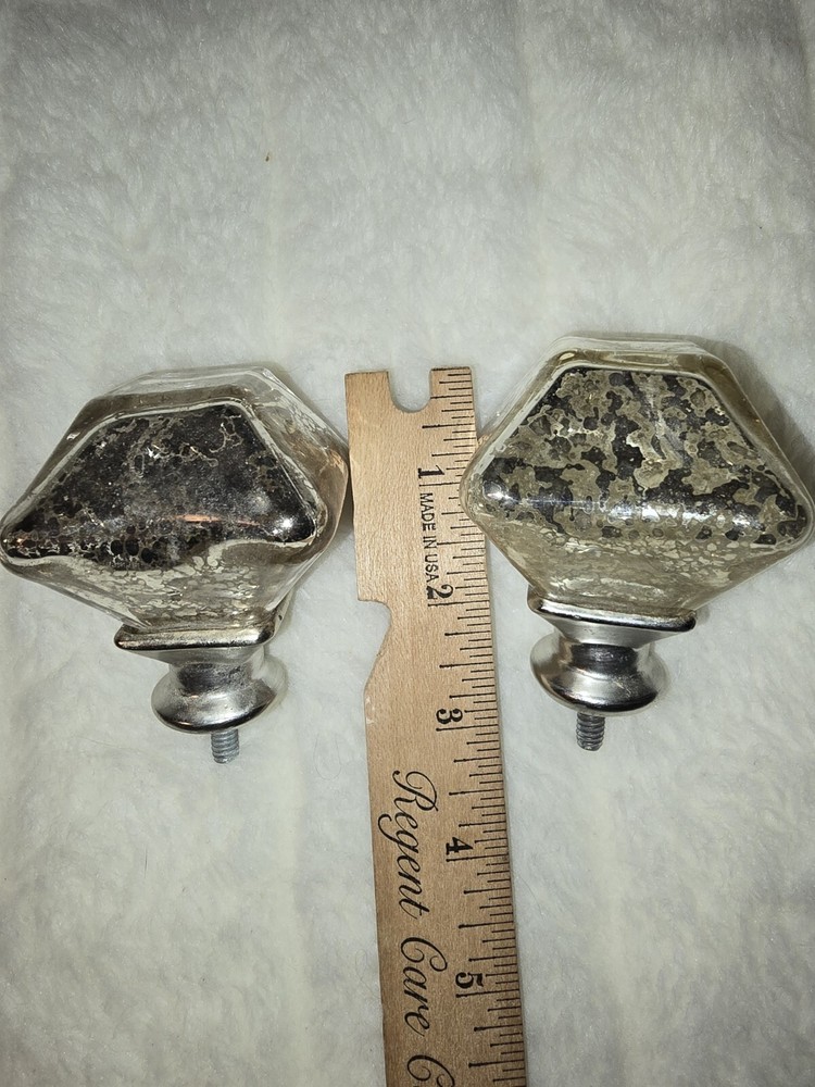 Antique Silver Mercury Glass Cabinet Knob Drawer Pulls + Handle 2pcs