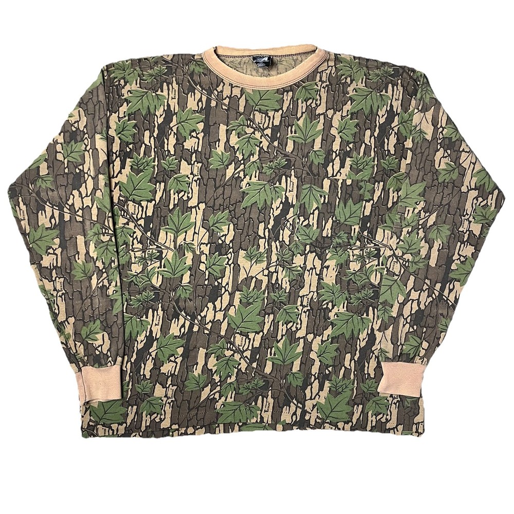 Vintage Trebark Green Leaf Camo Long Sleeve Pocket Shirt Mens Large 80s 90s USA