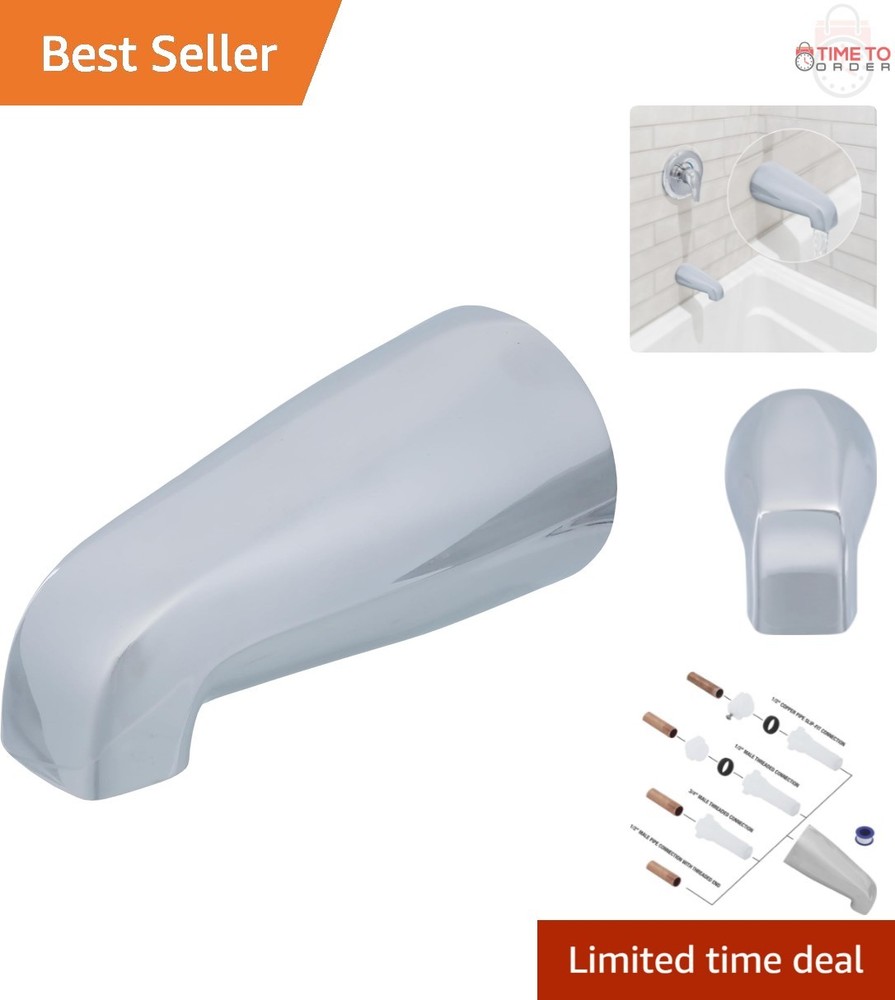 Universal Tub Spout Chrome Finish Wall Mount Without Diverter Durable Metal