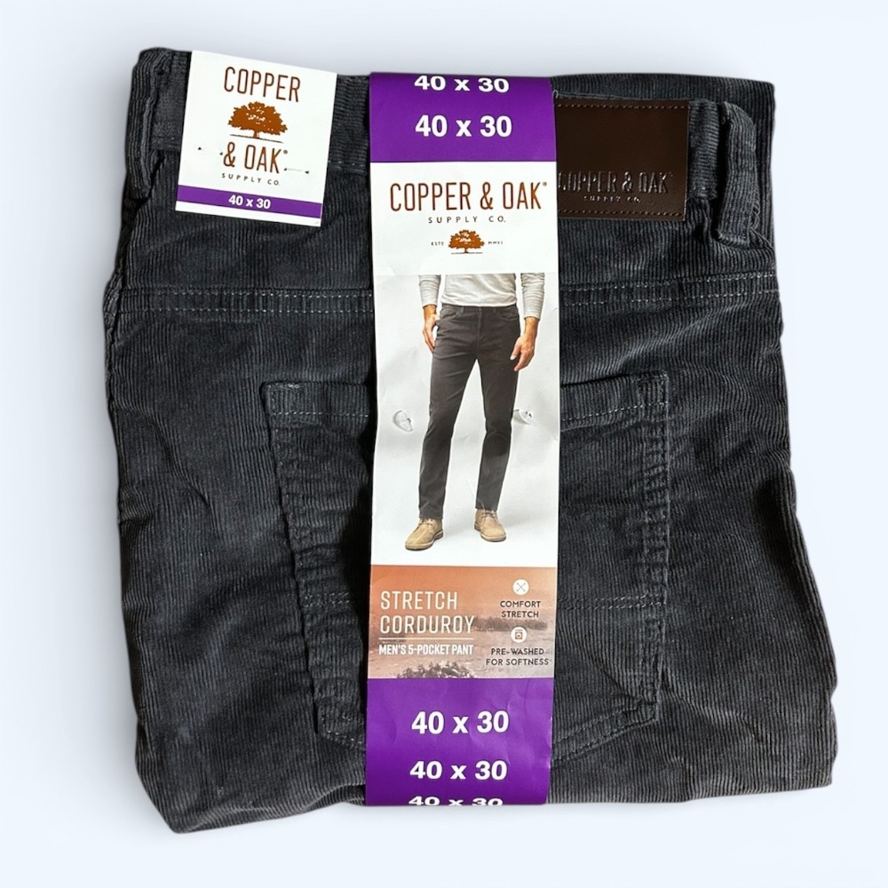 Copper & Oak Men's Stretch Corduroy Pant 5 Pocket Gray Size 40x30