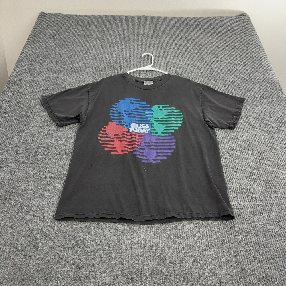 Vintage USA Today Hanes T Shirt Mens L Black Cotton Graphic Media Retro 90s 00s
