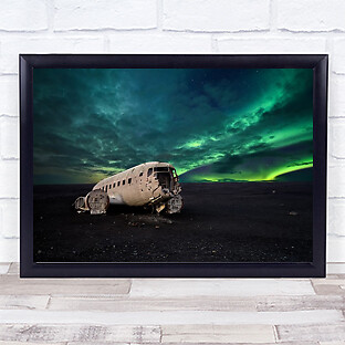 Travel Aurora Night Airplane Wrecked Wreck Wall Art Print
