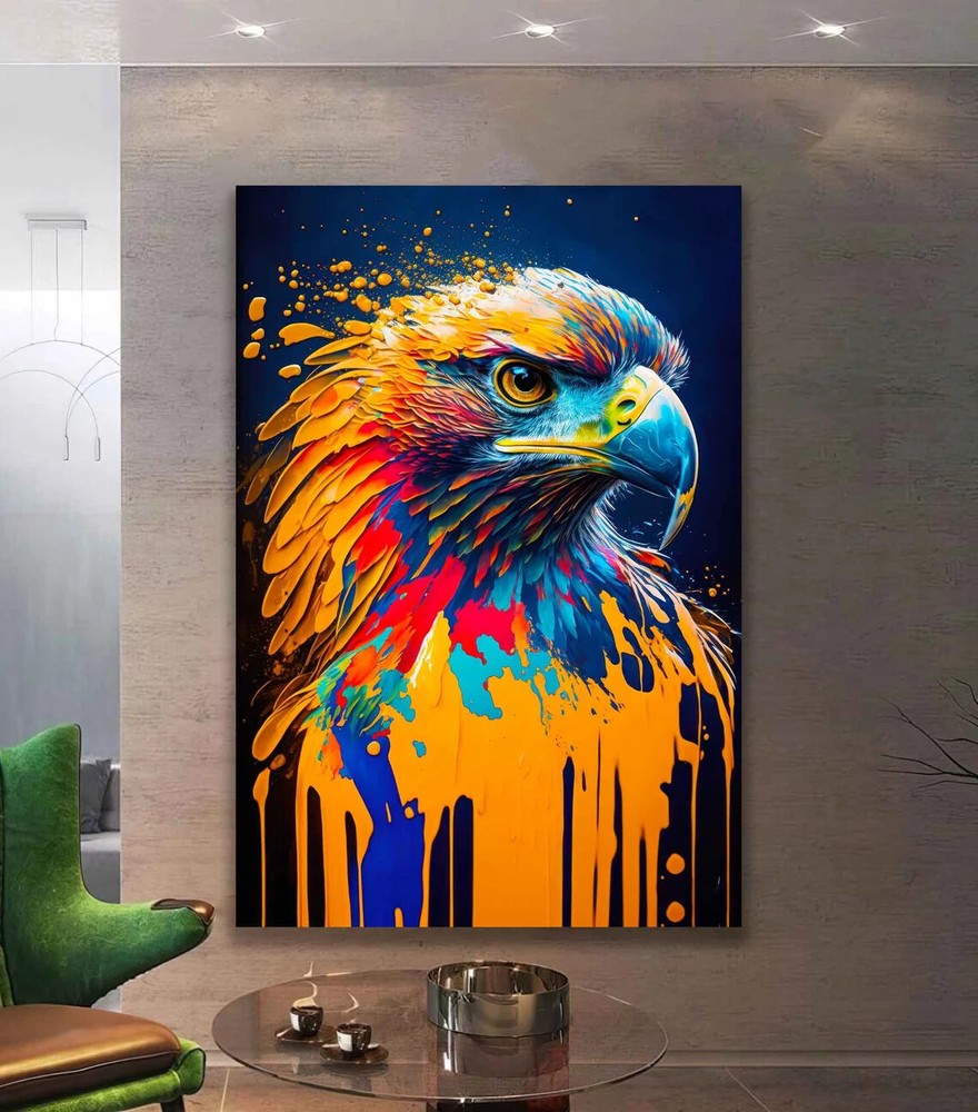 Surreal Colorful Eagle, Painted Bird of Prey Wall Art Canvas Unframed Print Art
