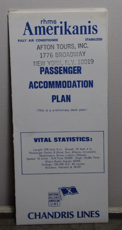 CHANDRIS LINES R.M.S Amerikanis Passenger Accommodation Prelim Plan BROCHURE-image