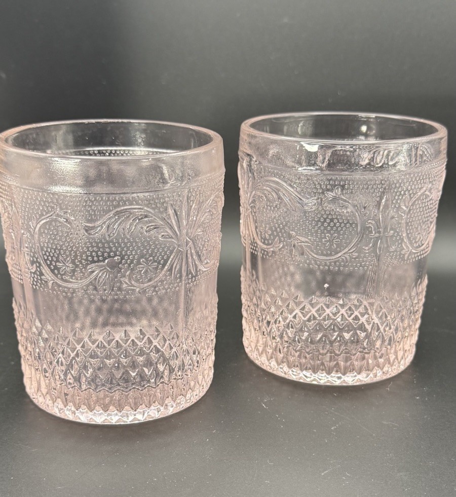Lot 2 Vtg 3 5/8”H Tiara Pink Sandwich Juice Glasses By Indiana Glass EUC Cottage