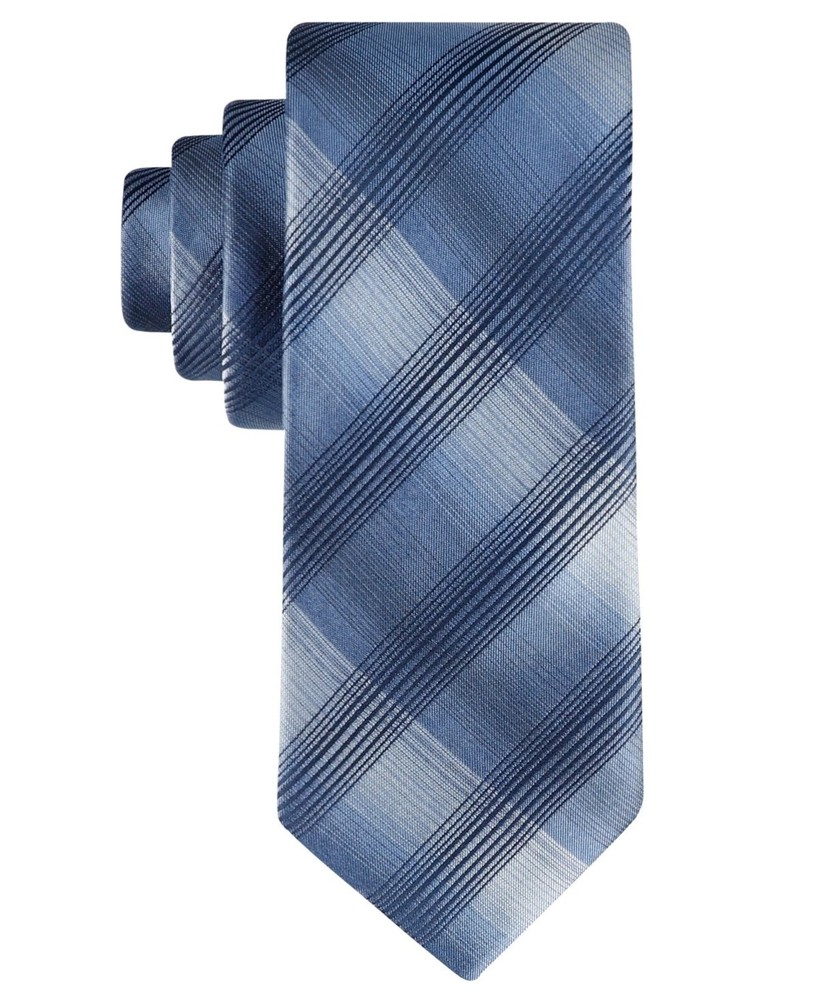 New Mens Calvin Klein Navy Blue Claire Plaid Silk Blend Slim Neck Tie Necktie
