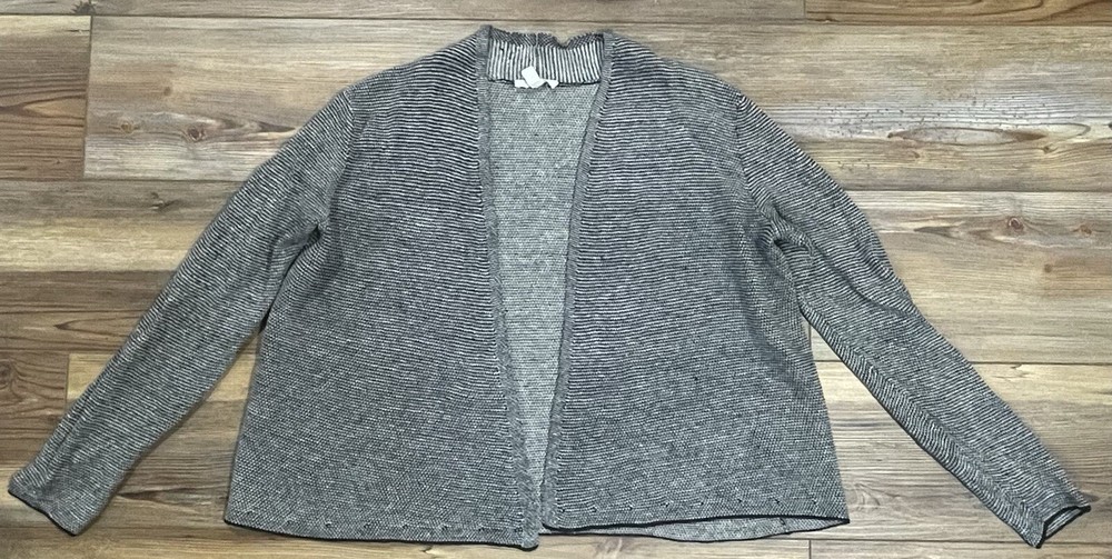 EILEEN FISHER Crop Open Cardigan Knit Sweater Black White Petite Size PM