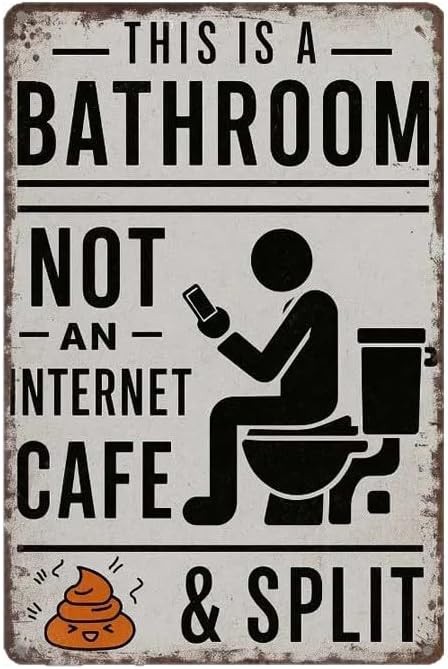 Vintage Metal Tin Bathroom Wall Sign, Rustic Funny Decor 8��12 Inch