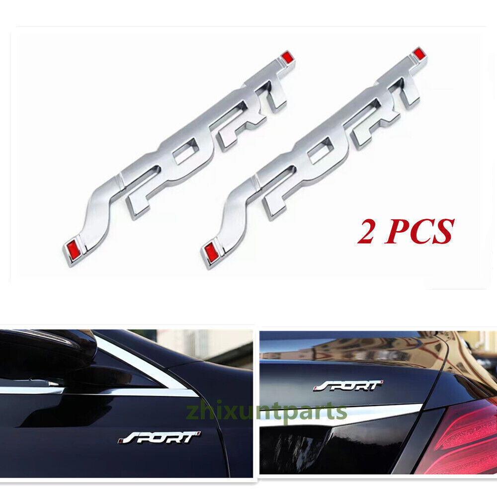 2x Silver SPORT 3D Metal Car Emblem Badge for Trunk Bumper Decal USA Made