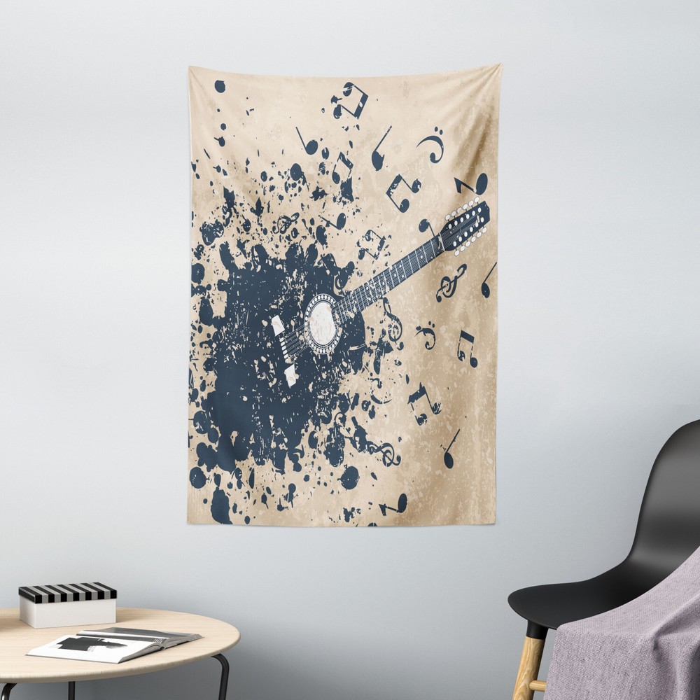 Music Tapestry Acoustic Guitar Notes Print Wall Hanging Decor