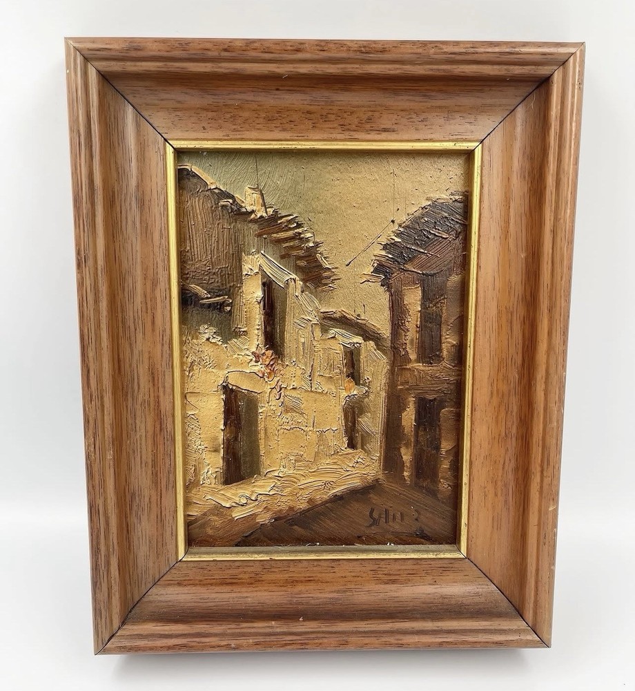 Vintage Framed Oil Painting Print Wood Frame Signed by Artist